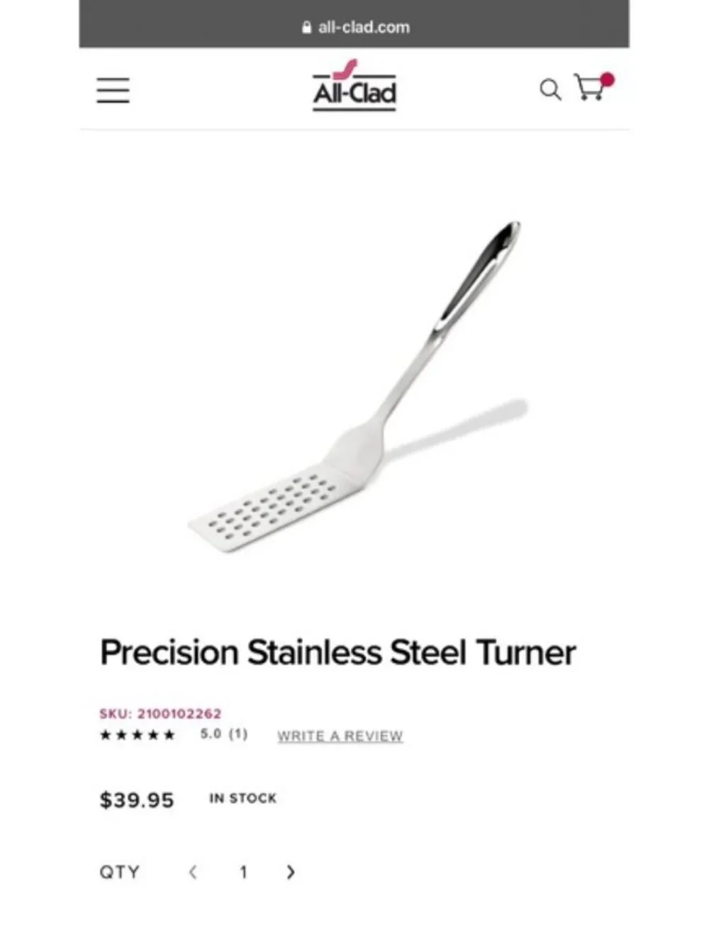 ALL CLAD Large Stainless Steel Slotted Turner 15” Serving Spatula NWT